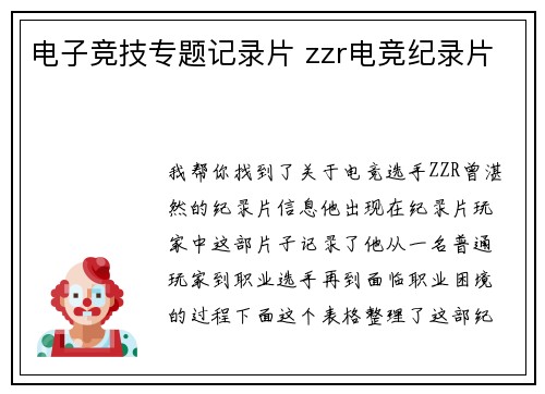 电子竞技专题记录片 zzr电竞纪录片